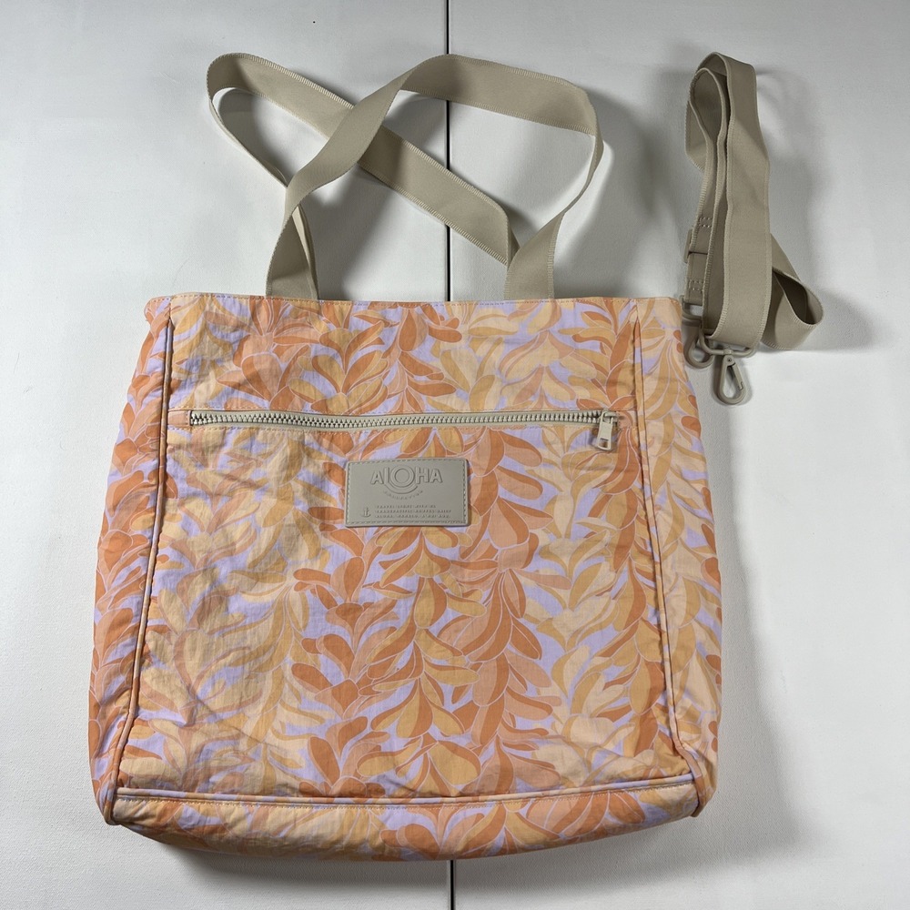 ALOHA Collection Daily Tote Crossbody Bag Removable Strap Nylon Lei Floral 14x14